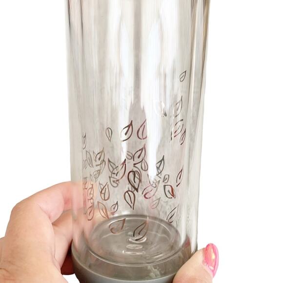 Starbucks 2010 Tazo Tea 10 oz. Glass Infuser Tumbler Silver Leaf Detail NWOT - Picture 2 of 7